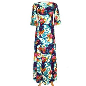 Vintage 60s Hawaiian Floral Barkcloth Maxi Dress